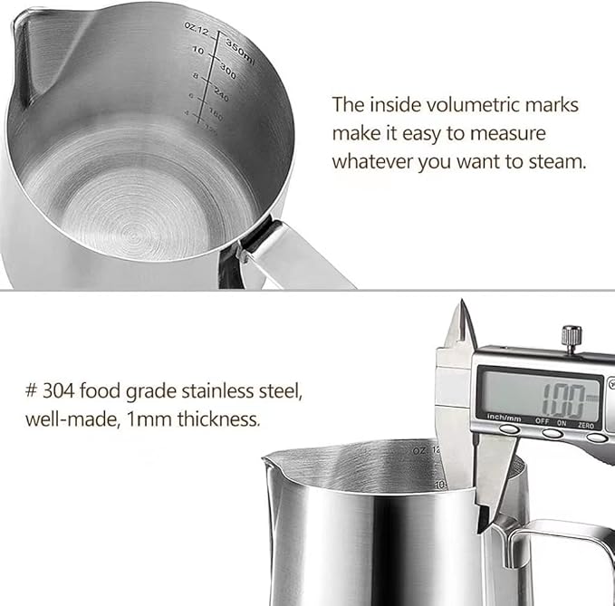 HOOMIL Milk Frothing Pitcher, 32oz/900ml Stainless Steel Steaming Pitcher Barista Milk Frother Cup Jug for Espresso Machine Coffee Cappuccino Latte Art - Silver