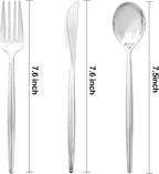 SUT 300Pcs Silver Plastic Cutlery, Silver Utensils Disposable, silver Plastic Silverware Set Include 100 Plastic Forks, 100 plastic Spoons, 100 plastic Knives Heavy Duty Flatware for Party