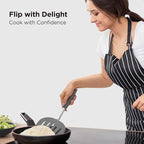 Kitchen Mama WaltzGrip Platinum Silicone Pancake Spatula Turner: Heat Resistant Flexible, Stainless Steel Core, Nonstick, Dishwasher Safe, Flipper – Ideal Kitchen Cookware Egg, Fish, Meat (Metal Gray)