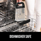GORILLA GRIP XL 4-Sided Cheese Grater With Container, 100% BPA-Free Stainless Steel Box Graters, Parmesan Shredder, Grate Cheeses, Shred Veggies, Slip Resistant Handle, Dishwasher Safe Zester, Black