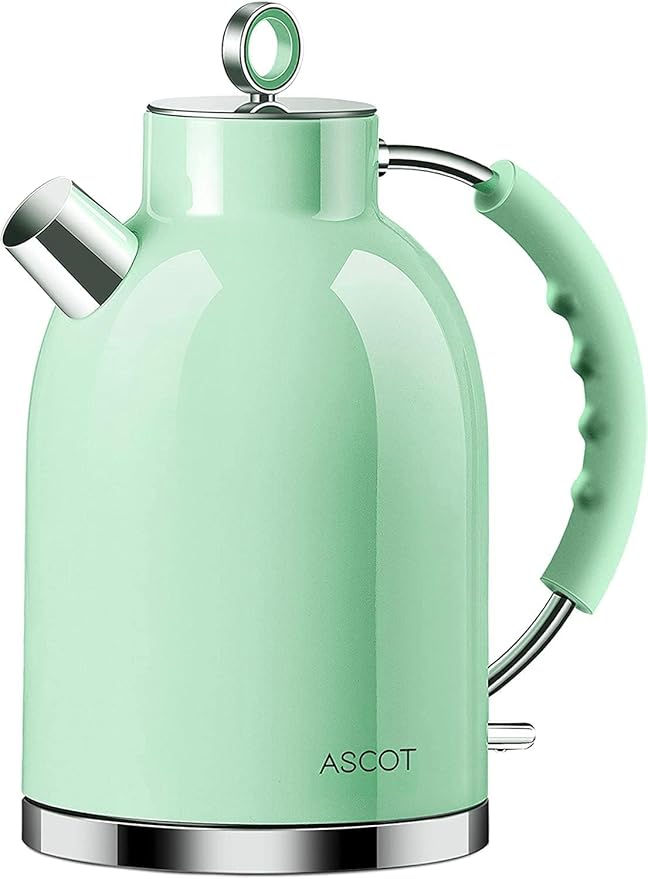 Electric Kettle, ASCOT Electric Tea Kettle, Stainless Steel Kettle Water Boiler, Fast Boiling Kettle, 1.5L, 1500W, BPA-Free, Cordless, Automatic Shutoff, Boil-Dry Protection, Green
