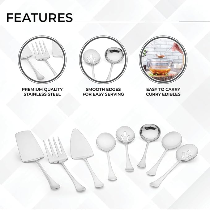 Avador® Premium Set of 8 Stainless Steel Hostess Serving Unitensil Tool Set for Weddings | Buffer | Party | Kitchen | Restaurants