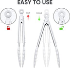 9 Inch Kitchen Tongs, Cooking Tongs with Silicone Tips and Stainless Steel Handle, Non Stick Heat Resistant Tongs for Cooking, Buffet, Salad Serving (9", White)