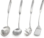 Newness 4 Pcs Cooking Utensils Set, 304 Stainless Steel Kitchen Utensils Set, Metal Kitchen Accessories, Include Soup Ladle, Slotted Skimmer Spoon, Spaghetti Spoon and Spatula, Dishwasher Safe