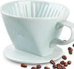 Handmade Pour Over Ceramic Coffee Dripper - Authentic Brewing Experience for Camping, Office, and Home (Green)