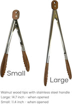 Lee's Clover Wooden Tongs for Cooking with Walnut Wood Tips & Stainless Steel Handle – Food & Kitchen Tongs for Serving, Salad, BBQ, Buffet, Grill (Small + Large)