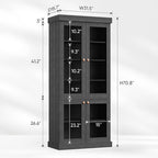 70.8" Tall Black Bookshelf with Glass Doors, Farmhouse Modular Bookcase with 6-Tier Adjustable Shelves, Large Storage Cabinet for Home Office, Living Room, Set of 3