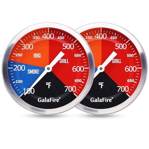 BBQ Thermometer Gauge for Charcoal Grill Pit, 2 Pack 3 3/16 inch Large Dial Smoker Temperature Gauge