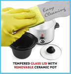 Courant Small Slow Cooker 1.6 QT, 3 Heat Settings, Removable Ceramic Pot" Easy Clean, Dishwasher Safe, Mini Slow Cooker, Stainless Steel