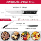 4.5 Inch Steak Knives Set of 6, Micro-Cutting Point Serrated Edge, Very Sharp Steak Knife, Dishwasher Safe, 50CR15MOV Stainless Steel, Handle Ergonomic And Full Tang Design With Gift Box