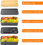 Bento Box Adult Lunch Box with lunch bag, Japanese Stackable Lunch Box Containers for Adult, Bento lunch Box with Dividers Black