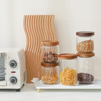 Glass Jars with Wood Lids 6 Pack with 112 Labels, 15 OZ Storage Food Canister for Coffee| Sugar| Snacks| Nuts