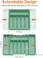 Lifewit Silverware Drawer Organizer, Expandable Utensil Tray for Kitchen, BPA Free Flatware and Cutlery Holder, Adjustable Plastic Storage for Spoons Forks Knives, Large, Green