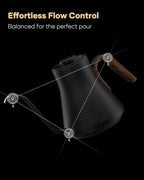 Cocinare FLOW B9 Gooseneck Electric Kettle, Precise Temperature Control for Pour-Over Coffee & Tea Brewing, Stainless Steel Interior, Rapid Heating for Boiling Water 1500W/0.9L (Obsidian Black)