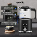 Electric Milk Frother,4 in 1 -Automatic Milk Frother,14oz Silent Operation Hot and Cold Milk Foamer Temperature Control Milk Steamer Warmer for Coffee,Latte,Cappuccino,Hot Choc,Dishwasher Safe (Black)