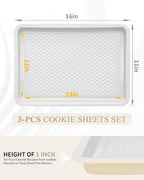 Nonstick Ceramic Baking Sheet With Rack, 2-Pack 15x10 Jelly Roll Sheet Pan, Non-Toxic, PTFE & PFOA Free, Warp-Free, Oven Safe 550°F, Dishwasher Safe, Aluminized Steel, Gray Yellow