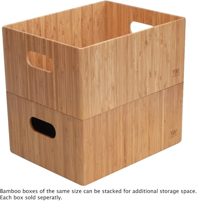 MobileVision Bamboo Storage Box, 14”x11”x 6.5”, Durable Bin w/ Handles, Stackable - For Toys Bedding Clothes Baby Essentials Arts & Crafts Closet & Office Shelf