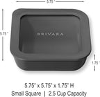 Ceramic Coated Glass Food Storage Container | No PTFE, PFOA, PFAS, and BPA | Reusable Non Toxic Meal Prep Container with Glass Lid | Easy To Store | 2.5 Cup Square [Onyx]