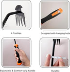 Hand Weeding Tool, Uprooting Weeder Tool Portable Garden Weed Remover with Handle, 4 Teeth Stainless Steel Weed Puller for Garden Backyard Farm Planting & Weeding (Rubber Handle)