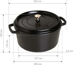 STAUB Cast Iron Dutch Oven 7-qt Round Cocotte, Serves 7- 8, Made in France, Black Matte