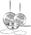 DELARLO Tri-ply Stainless Steel Frying Pan Set with Lid 8"10"12" Induction large Skillets Chef's Pan,Pots and Pans Set Kitchen Cookware Set Suitable for All Stove