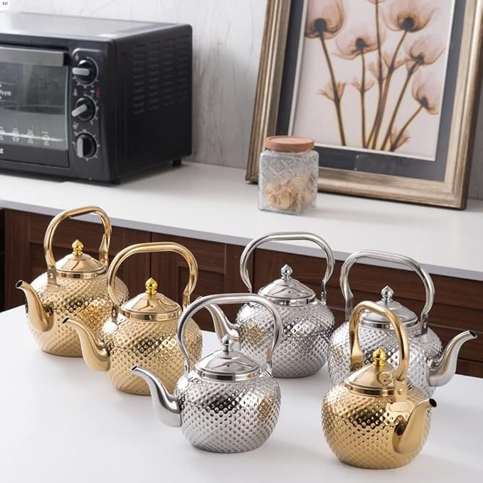 SANQIAHOME 1500ml teapot with Infuser stainless steel Water Boilers lifting handle Tea Maker Water Kettle for Induction/Gas gold