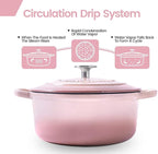 Enameled Cast Iron Covered 5.5 Quart Dutch Oven with Dual Handle, Dutch Ovens with Lid for Bread Baking, Pink