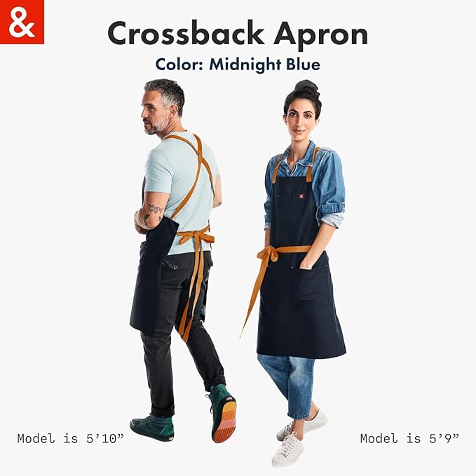 hedley & bennett Crossback Apron - Crossback Chef Apron with Pockets - 100% Cotton Twill, 8oz - Midnight Blue