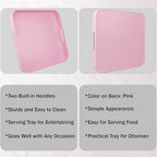 Square Pink Decorative Serving Tray with Handles, Versatile Ottoman Tray for Coffee Table, Entertaining, Outdoor Patio, Living Room, 13”*13”*1.6”