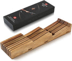 XINZUO In-drawer Knife Block, Natural Acacia Knife Drawer Oganizer, Insert-Kitchen Storage Holder, 7 Slots, Holds up to 7 Various Size Knives, Countertop Saving&Knife Protective