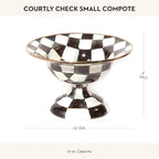 MACKENZIE-CHILDS Enamel Compote, Cute Enamel Pedestal Serving Dish or Decorative Bowl, Small, Black-and-White Courtly Check