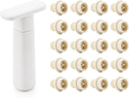 WOTOR Wine Saver Vacuum Pump with 20 Stoppers, Wine Stopper & Preserver, Reusable Bottle Sealer Keeps Fresh, Ideal Accessories Gift, Flat Handle (White)
