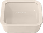 Ceramic Coated Glass Food Storage Container | No PTFE, PFOA, PFAS, and BPA | Reusable Non Toxic Meal Prep Container with Glass Lid | Easy To Store | 8 Cup Square [Crema]