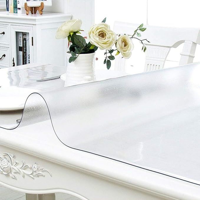 NECAUX Custom Multisize 1.5mm Thick Frosted PVC Table Cover Protector - 36 x 84 Inch Kitchen Wood Grain Vinyl Transparent Table Cover for 7 Foot Plastic Protective Dining Room Table Pad