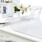 NECAUX Custom 46 x 96 Inch Frosted Table Cover Protector, 1.5mm Thick Wood Grain Transparent Table Pad Non-Slip Tablecloth Plastic Protective Pad for 8 FT Dining Room Table, Conference Table
