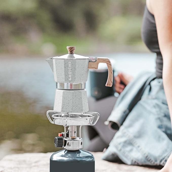 GROSCHE Milano Moka pot, Stovetop Espresso maker, Greca Coffee Maker, Stovetop coffee maker and espresso maker percolator (Grey, 9 cup)