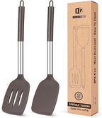 Pack of 2 Silicone Solid Turner, Non Stick Slotted Kitchen Spatulas, High Heat Resistant BPA Free Cooking Utensils, Ideal Cookware for Fish, Eggs, Pancakes(Chocolate)