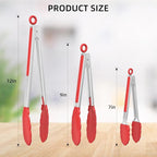 NileHome Tongs for Cooking, Professional Stainless Steel Cooking Tongs – Heat-Resistant for Grilling, BBQ, Serving Salad, Pasta, and Kitchen Use, Dishwasher Safe, Set of 7" 9" 12", Red