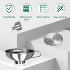Yevior Canning Funnel for Filling Mason Jars - Wide Mouth Funnels for Kitchen Use Filling Bottles - Kitchen Gadgets Canning Supplies Kit - Stainless Steel - 5 Pack