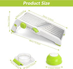 Mandoline Slicer for Kitchen, Adjustable Stainless Steel Mandoline Food Slicer, Onion Potato Cucumber Tomato Carrot Vegetable Fruit Slicer, Mandolin Veggie Cutter with Food Holder, Green