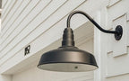 Steel Lighting Co. Gardena Barn Light | Outdoor Wall Mounted | 16" Dome | 16" Gooseneck | Farmhouse Light Made in America | Modern Gray Exterior/Brass Interior