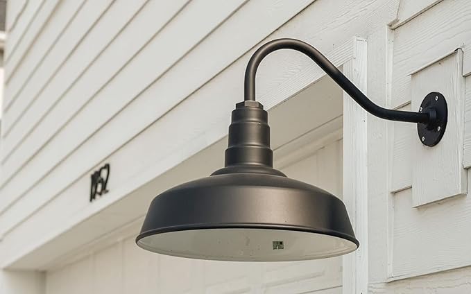 Steel Lighting Co. Gardena Barn Light | Outdoor Wall Mounted | 16" Dome | 11" Straight Arm | Farmhouse Light Made in America | Cream Exterior/Brass Interior