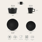 Stone Lain Allison Stoneware Dish Set, 32-Piece Round Dishes for 8, Black and White