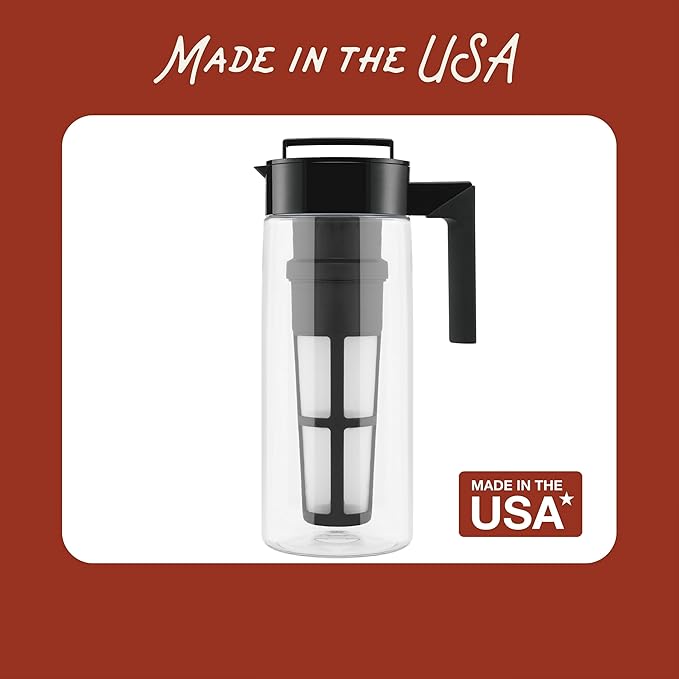 Takeya Flash Chill Iced Tea Maker - Airtight & Durable Iced Tea Maker Jug with Silicone Carry Handle - Leak-Proof & Lightweight Tea Infuser with Patented Flash Chill Technology - 2 Quart, Black