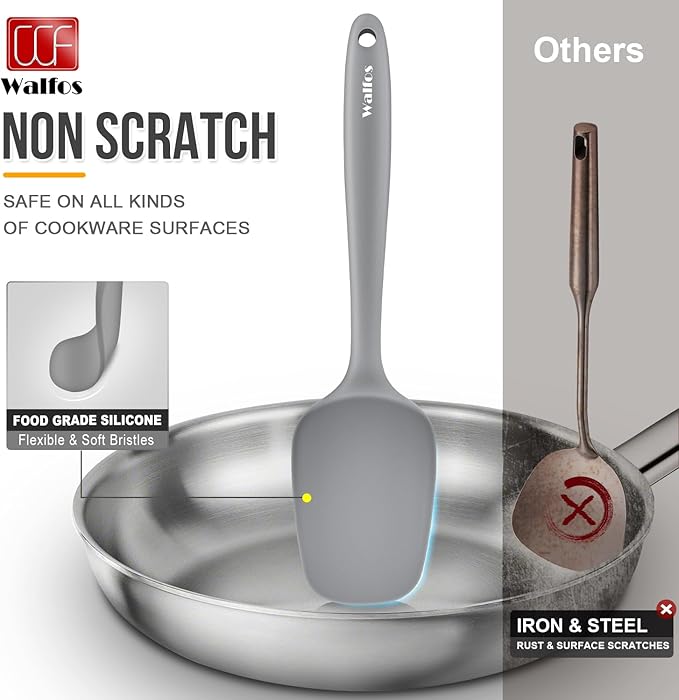Walfos Silicone Spatula -5 Pieces Heat Resistant Kitchen Spoon Spatulas(600°F), Strong Steel Core and One-Pieces Seamless Design, Prefect for Cooking Mixing Baking - BPA Free and Dishwasher Safe,Gray