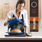 Enameled Cast Iron Dutch Oven for Professional Sourdough Bread Baking | 5.5 Quart Loaf Size Oval Cookware Pot with Lid | Triple-Layer Enamel Coating Pan with Non Stick Silicone Mat | Blue