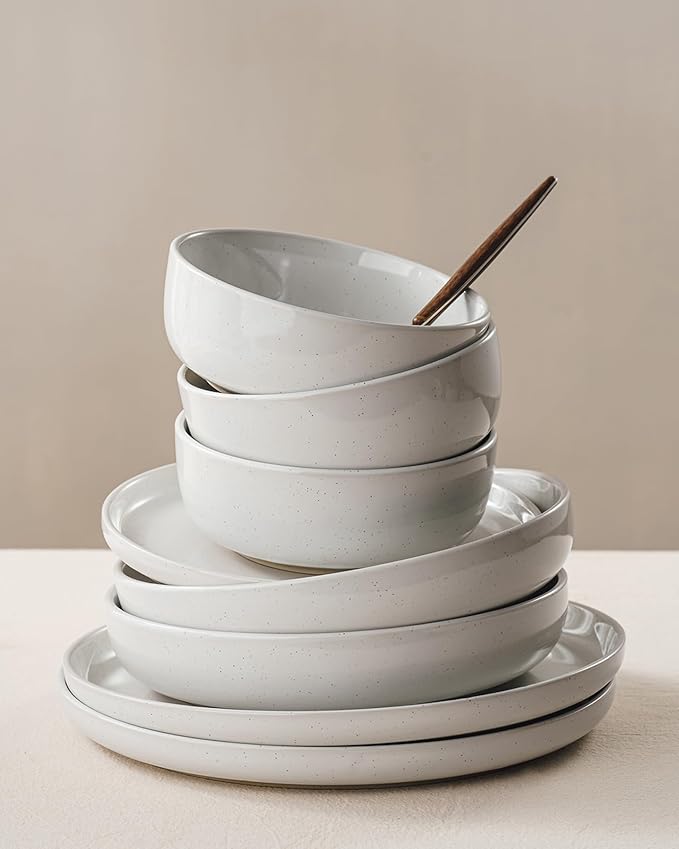 Famiware Milkyway Plates and Bowls Set, 12 Pieces Dinnerware Sets, Dishes Set for 4, White