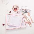 WDF 300 Pieces Rose Gold Plastic Silverware- Disposable Flatware Set - Heavy Duty Plastic Cutlery Includes 100 Forks, 100 Spoons, 100 Knives Perfect for Wedding, Party