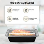 Klex 24 Oz, 50 Sets Meal Prep Containers with Airtight Lids, BPA Free, Reusable Plastic Food Container, 24 oz, Rectangular, Black/Clear, 50 Sets