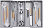 Lifewit Plastic Utensil Organizer for Kitchen Drawers, Expandable 13 to 22.4 Inches Wide, Adjustable Cutlery Silverware Flatware Holder, Kitchen Spatula Tools and Gadgets Storage Divider, Large, Gray